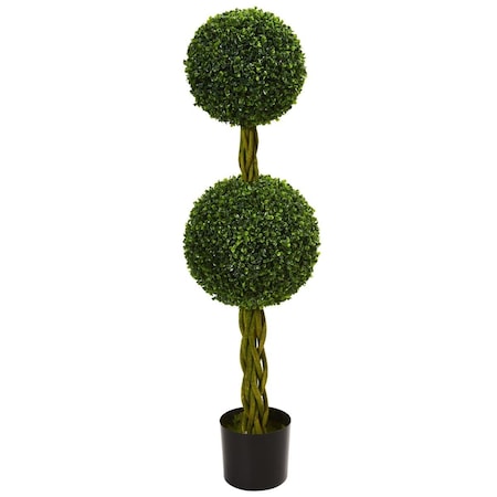 Dare2Decor 4 ft. Boxwood Double Ball Artificial Topiary Tree with Woven Trunk UV Resistant DA2470741